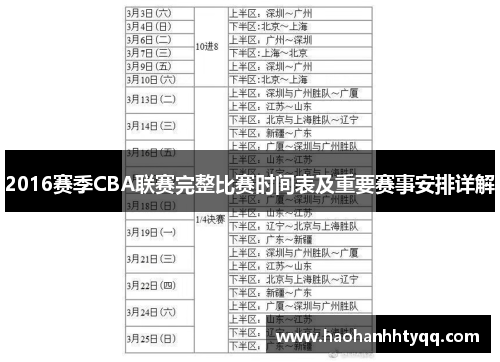 2016赛季CBA联赛完整比赛时间表及重要赛事安排详解